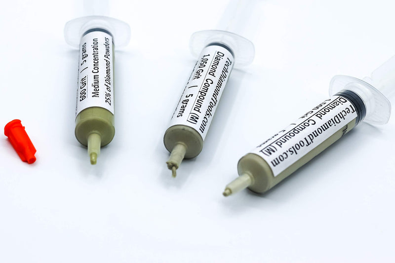 TechDiamondTools Kit of 3 Diamond Lapping Paste Polishing Compound 600 1050 1500 Grit Lapidary Paste for Rock Glass Metal Jewelry Resin Marble with 25% of Diamond Powder USA Made 1500 1050 600 grit