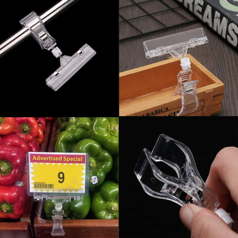 RLECS 10pcs Store Sign Holders Transparent Plastic Stand Price Display Holders Rotatable POP Clips 11x8cm