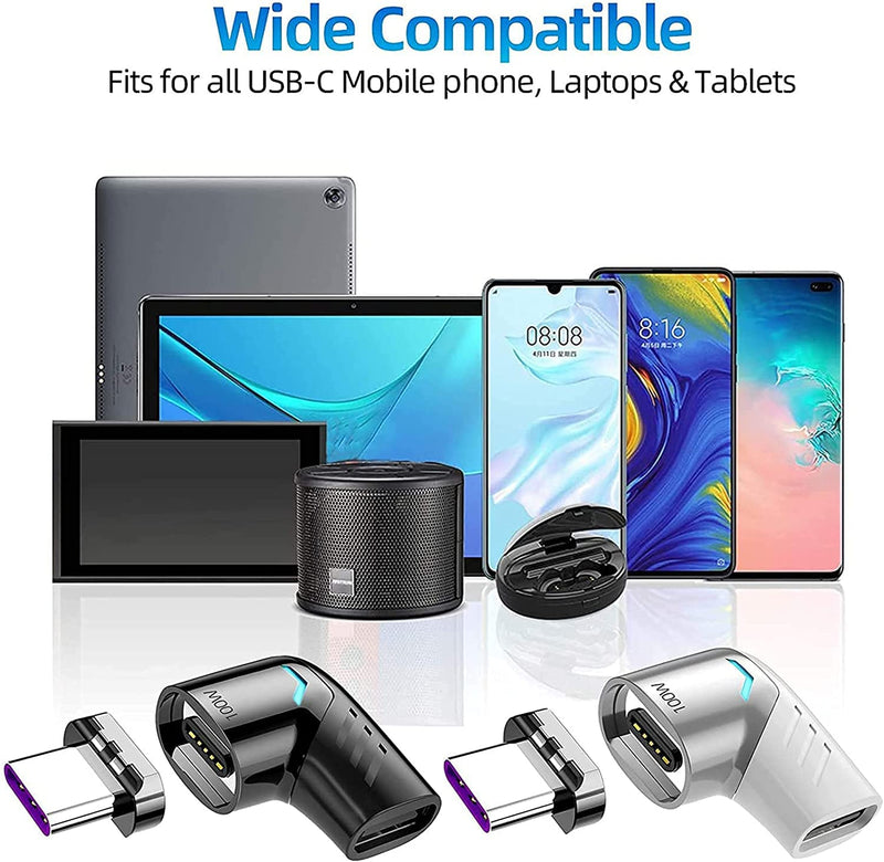 USB C Magnetic Adapter,Right Angle Type C Connector,PD 100W Fast Charge,480Mbps Transfer Speed,Compatible with USB C Phones,Tablets,Laptops USB 2.0 1 Pack