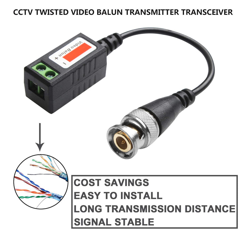 Passive Video Balun Connectors 8 Pairs Cat5 HD Mini CCTV BNC Video Balun Transceiver Cable with Lighting Protection and Coax BNC Connector to RJ45 Terminal for CCTV Surveillance Camera Systems