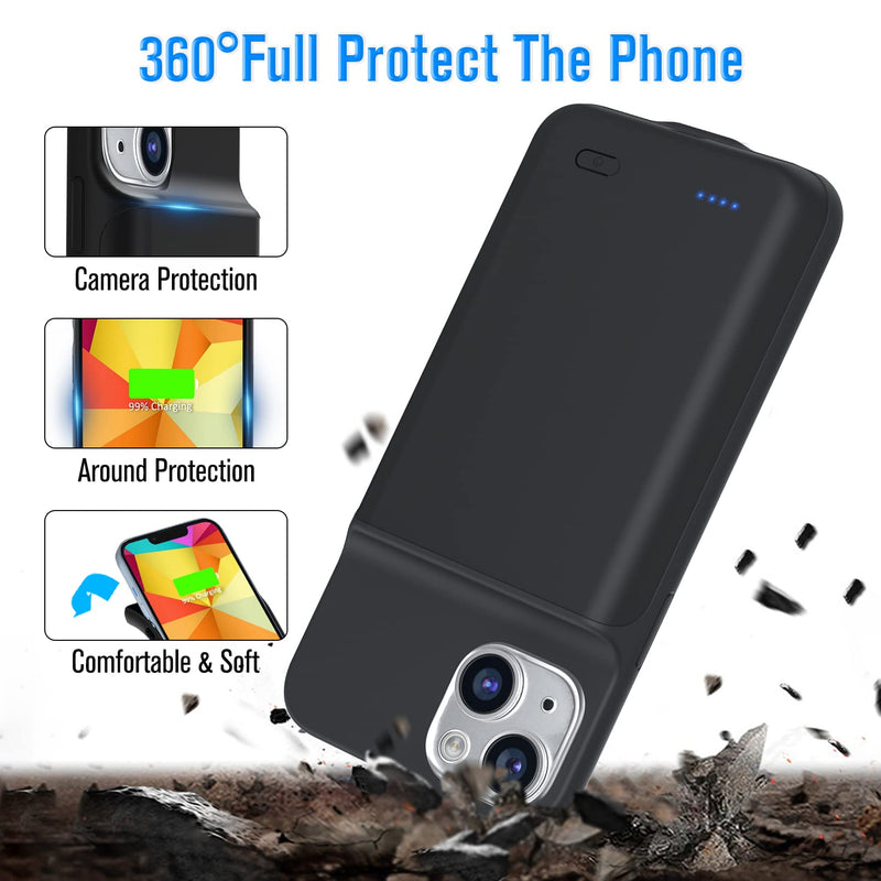 Gladgogo iPhone 14 Charging Case, 7000mAh Slim Rechargeable Smart iPhone 14 Battery Case, Portable Protective Extended iPhone 14 Charger Case 6.1 inch, Black