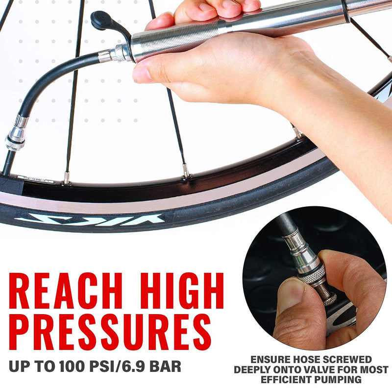PRO BIKE TOOL Mini Bike Pump Classic Edition - Fits Presta and Schrader valves Titanium