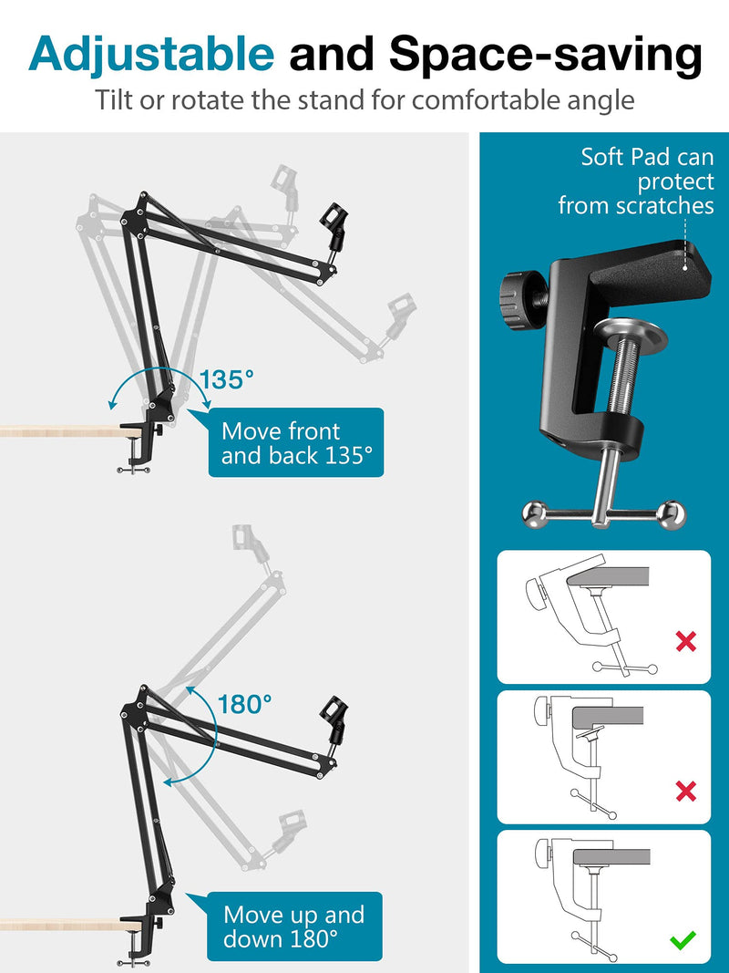 InnoGear Microphone Arm, Upgraded Mic Arm Microphone Stand Boom Suspension Stand with 3/8" to 5/8" Screw Adapter Clip for Blue Yeti Snowball, Yeti Nano, Yeti x and other Mic, Medium