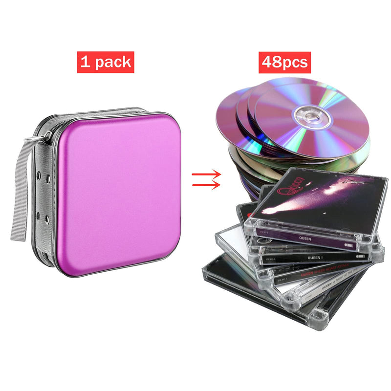 LIOVODE DVD Case, 48 Capacity CD Case Portable CD Case Holder Storage Hard Plastic DVD CD Wallet Holder Organizer for Car (Purple) Purple