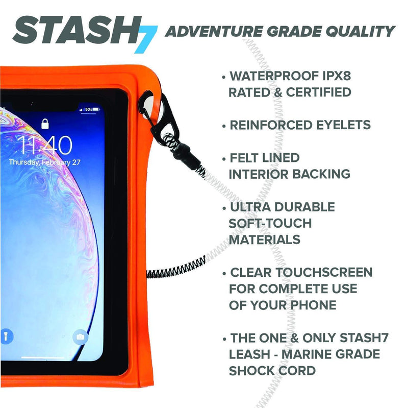 Stash7 Waterpocket Premium Waterproof Phone Pouch | The Only Adventure Grade Phone Case for iPhone 12, 12 Pro Max, 7, 7 Plus, 8, 8 Plus, XS, XS Max, XR, 11, 11 Pro Max, Galaxy S9+, S10+
