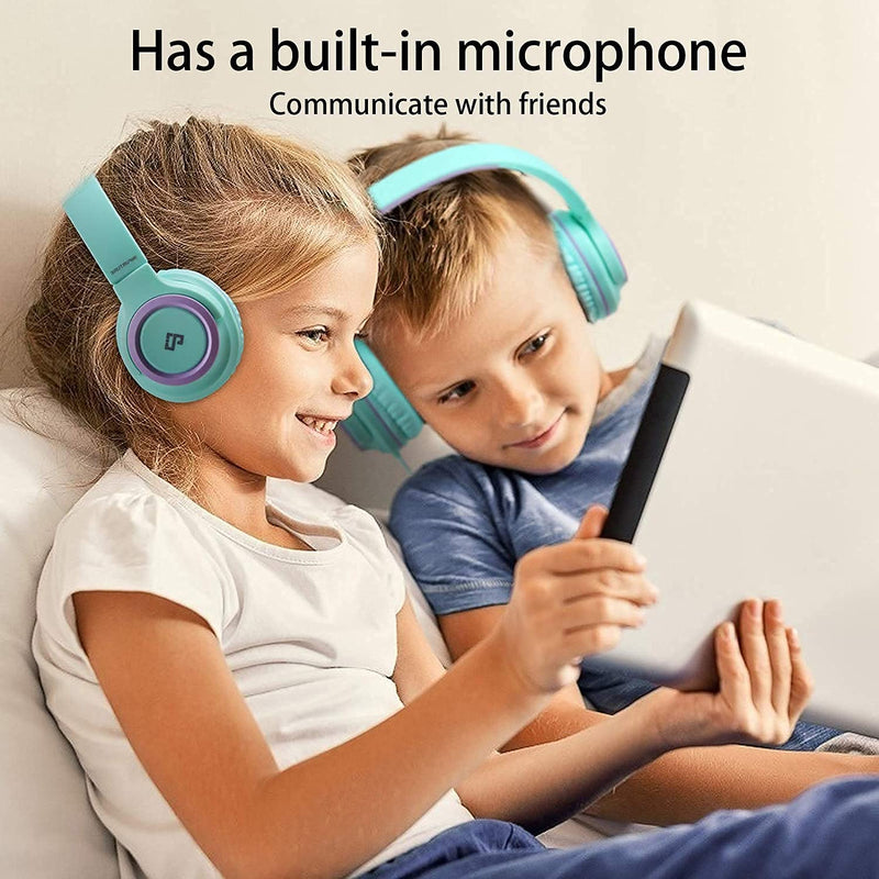 Infurture CH1 Kids Headphones with Microphone for Children Boys Girls,Volume Limit 94dB,On Ear Headphones,3.5MM Jack Wired Headphones for Teens School, Travel, Compatible with Cellphones, Tablets, PC