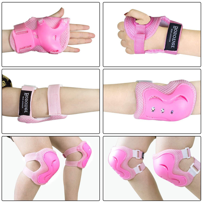 BOSONER Kids/Youth Knee Pad Elbow Pads Guards Protective Gear Set for Roller Skates Cycling BMX Bike Skateboard Inline Skatings Scooter Riding Sports PINK Small (3-8 years)