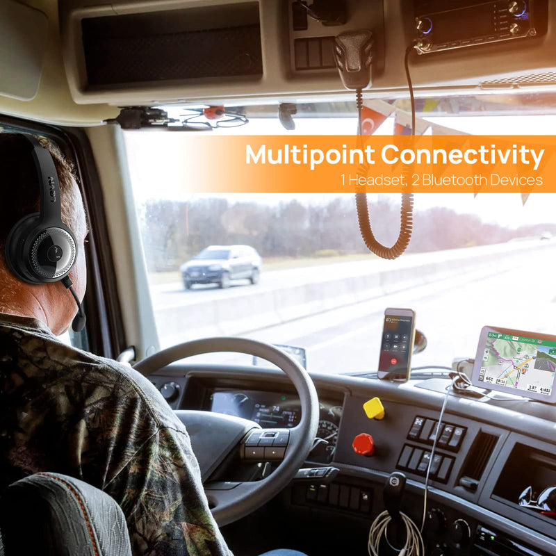 LEVN Trucker Bluetooth Headset, Wireless Headset with Microphone & 60Hrs Talk Time, On-Ear AI Noise Cancelling Headphones with Bluetooth 5.2 Multipoint Connection for Trucker/Remote Work/Online Class
