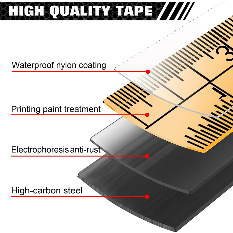 WISEUP tape measure 5m, metric and English standard tape measure, magnetic self-locking tape measure 5m, anti-fall ABS shell, with strap clip, carpenter tool measuring & planning tools