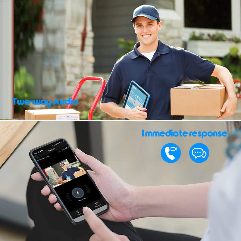 Video Doorbell Camera Wireless WiFi [2021 Upgrade] IP5 Waterproof HD WiFi Security Camera Real-Time Video for iOS & Android Phone Night Light Black