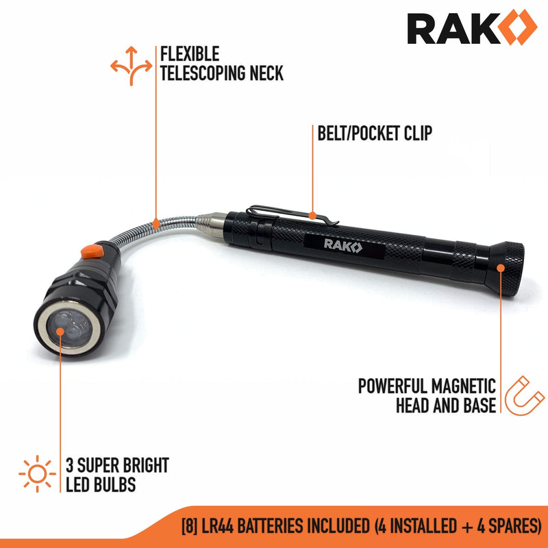 RAK Magnetic Pickup Tool - Telescoping Magnet Stick with 3 LED Lights and Extendable Neck up to 22 Inches - Gifts for Dad, Husband, Truck Driver, Handy Men or Women