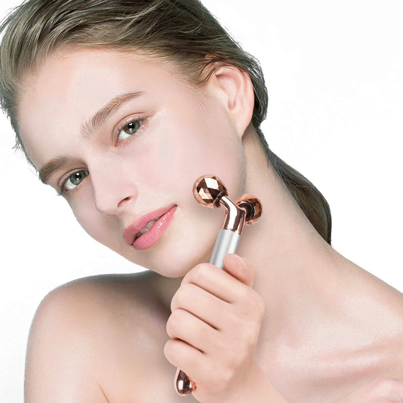 3-IN-1 Electric Jade Roller Vibrating Facial Roller & Face Massager, Rose Quartz Rose Silver