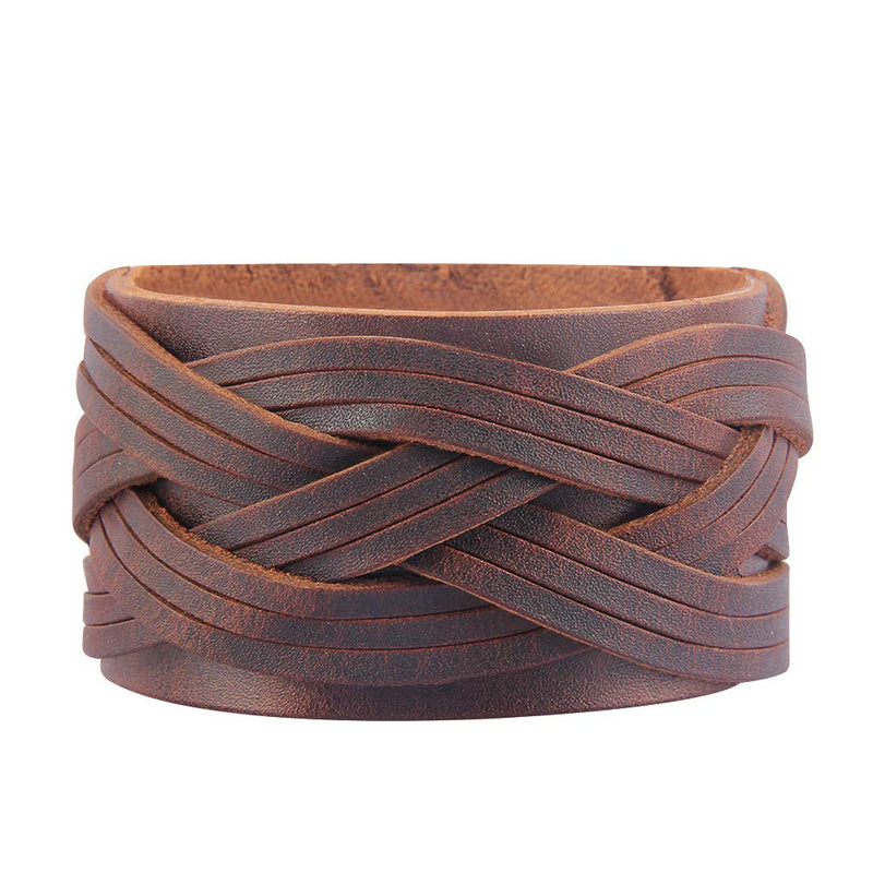 GelConnie Leather Cuff Bracelet Punk Faux Leather Bracelet Brown Mens Leather Bracelet Braided Wrap Bracelet Viking Bangle Handmade Woven Wristband for Women, Men Style LPB302-Brown
