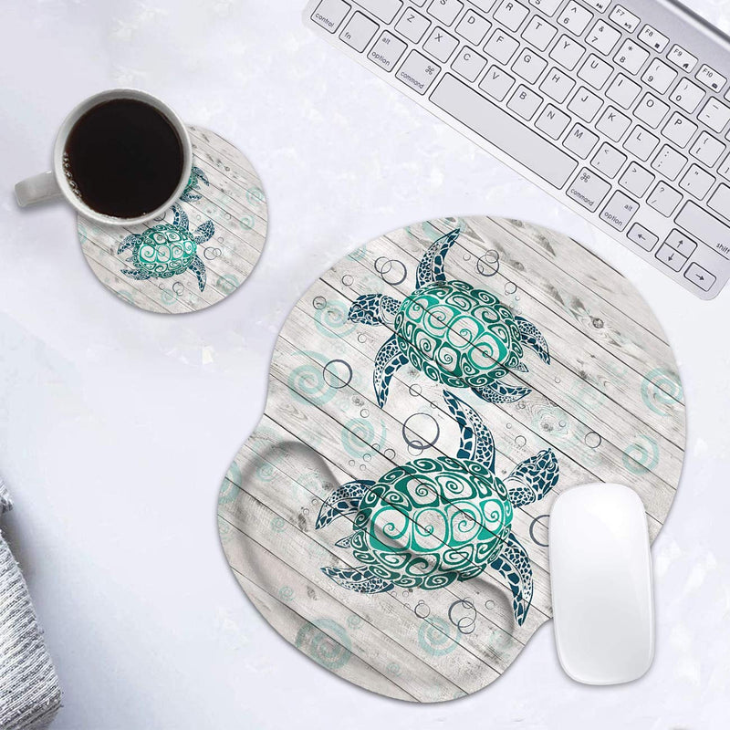 Ergonomic Mouse Pad Wrist Support and Cute Coffee Coaster, Non Slip PU Base Mouse Pad Wrist Rest for Computer, Office Gaming, Working, Easy Typing & Pain Relief, Baby Sea Turtle