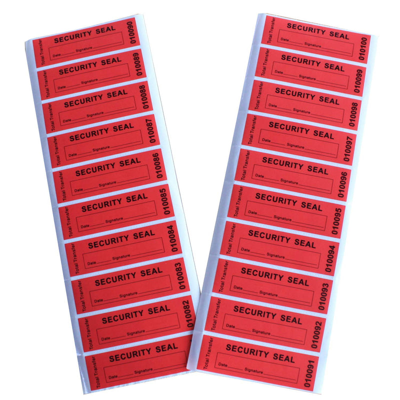 100 Total Transfer Tamper Evident Security Warranty Void Stickers/ Labels/ Seals (Red, 30x90 mm, Serial Numbers - TamperSTOP)