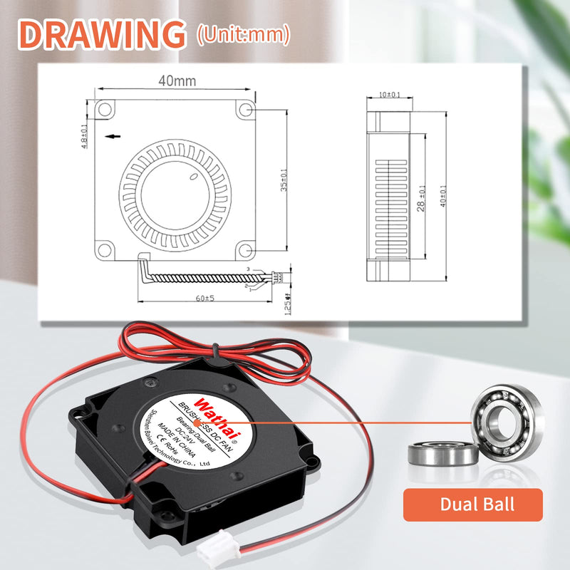 Wathai 40mm x 10mm DC 24V Blower Fan Extruder Hot End Turbo Duall Ball High Speed 4010 Radial Fans for Ender 3 3D Printer Cooling 2 Pack