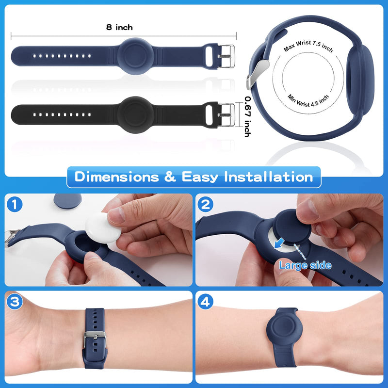 Waterproof Air Tag Bracelet for Kids(2 Pack), Soft Silicone Air Tag Hidden Wristband Kids, Lightweight GPS Tracker Compatible with Apple AirTag Watch Band for Child (Black & Navy Blue) Black & Navy Blue