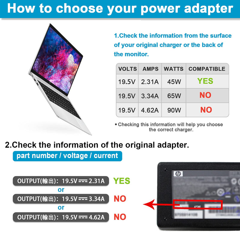 45W 19.5V 2.31A Ac Adapter Laptop Charger for HP 741727-001 TPN-C125 HSTNN-LA40 HSTNN-DA40 854054-002 HSTNN-CA40 740015-002 740015-003 740015-004,HP 15-f387wm 15-f272wm 15-f233wm 15-ba009dx 15-r132wm