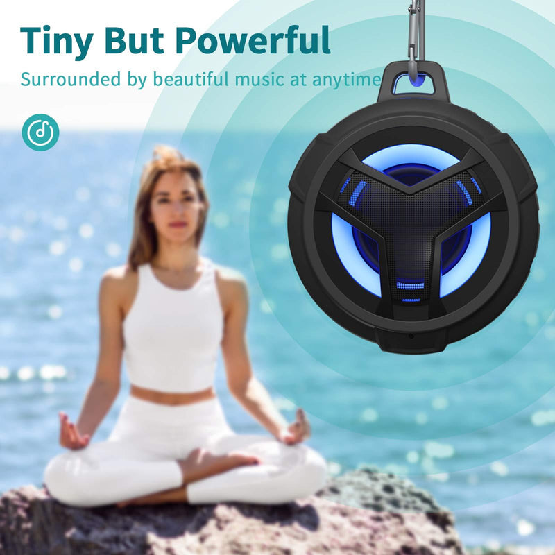EBODA Bluetooth Shower Speaker, Waterproof Portable Bluetooth Speakers, IP67 Waterproof Wireless Speaker with LED Light, Floating, 2000mAh, True Wireless Stereo for Kayak, Pool, Beach, Bike -Black Black