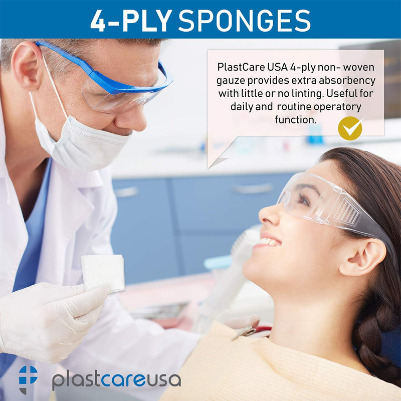 200 4 x 4 Non Woven Sponges 4 Ply, Non-Sterile Dental First Aid Gauze 4x4 Inch (Pack of 200)