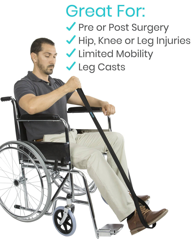 Vive Leg Lifter Strap (44 Inch) - Rigid Foot Loop, Hand Grip for Adult, Senior, Elderly, Handicap, Disability, Pediatrics - Long Band Mobility Aid for Car, Bed, Couch, Hip Replacement, Wheelchair