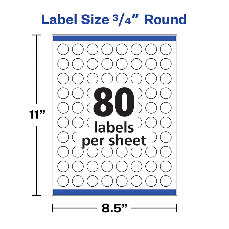 Avery Printable Round Labels with Sure Feed, ¾" Diameter, Matte White, 800 Customizable Labels (4221) Pack 1