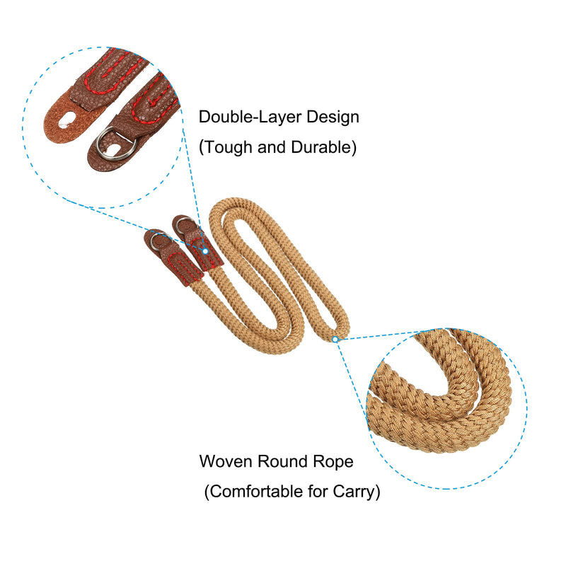 PATIKIL Camera Shoulder Strap, Cotton Soft Long Woven Round Cord Rope Holder with Mounting Ring Brown