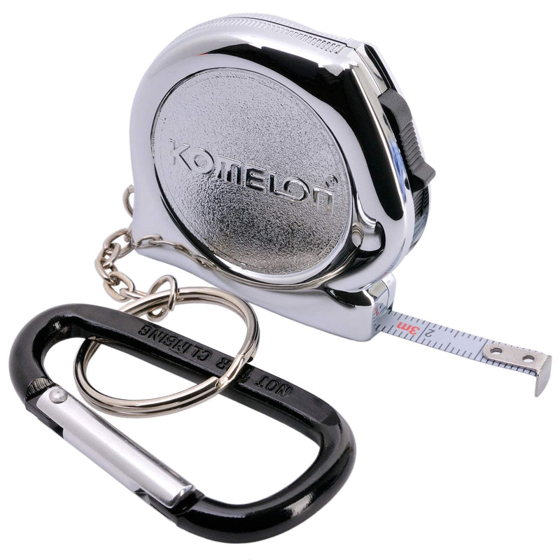 KOMELON KMC-74K Pro Easy Chrome Case Tape Measure 3m x 6mm Metric Rulers Key Chain Key-Ring with Carabiner Clip Accessory