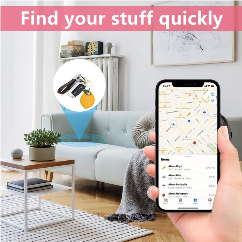 Leather Keychain Holder Case Compatible with Apple AirTag, Cute Protective Air Tag Cover with Keychain Ring, Anti-Scratch Finder GPS Tracker Case for Wallet Keys(Lemon) Lemon