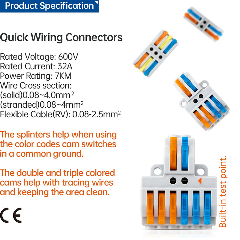 GKEEMARS 65 Pcs Compact Splicing Wire Connectors Assortment Pack Lever Connector Kit, Quick Wiring Connector for AWG 28-12