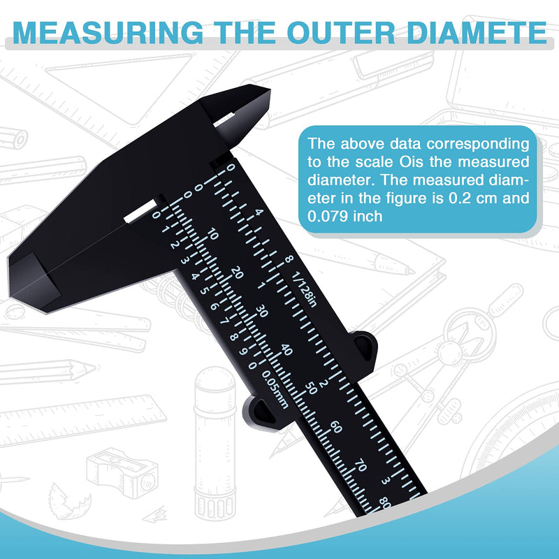 6 Inch/ 150 mm Mini Plastic Caliper Double Scale Measuring Tool Rectangular Vernier Caliper Fast Read Sliding Gauge Ruler for Eyebrow Stencil Makeup Student School Office Home, Black, 5 Pieces