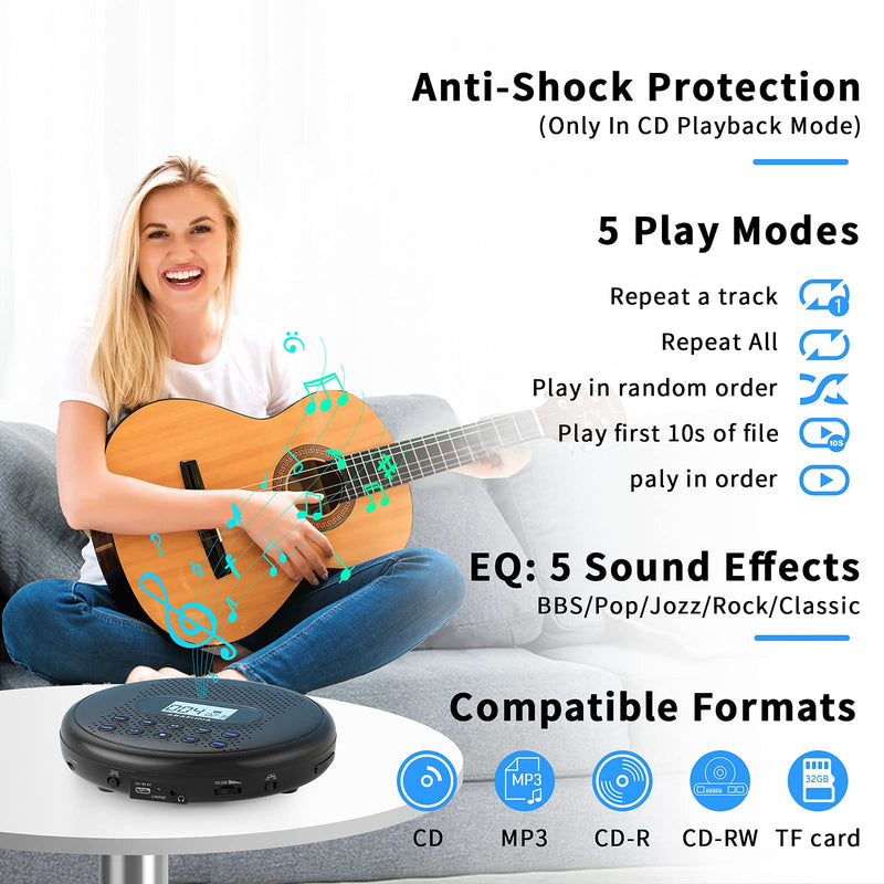 CD Player Portable, ARAFUNA Portable CD Player with Dual Stereo Speakers, Rechargeable CD Player for Car with Anti-Skip Protection, Walkman CD Player with Headphones and AUX Cable