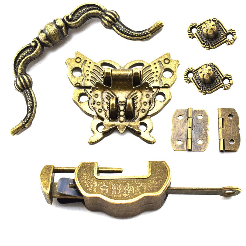 SDTC Tech 13-Pack Retro Jewelry Box Hardware Kit Includes Hasp Latch Padlock Hinges Corner Protectors Pull Handle and Supporting Feet, Bronze Tone