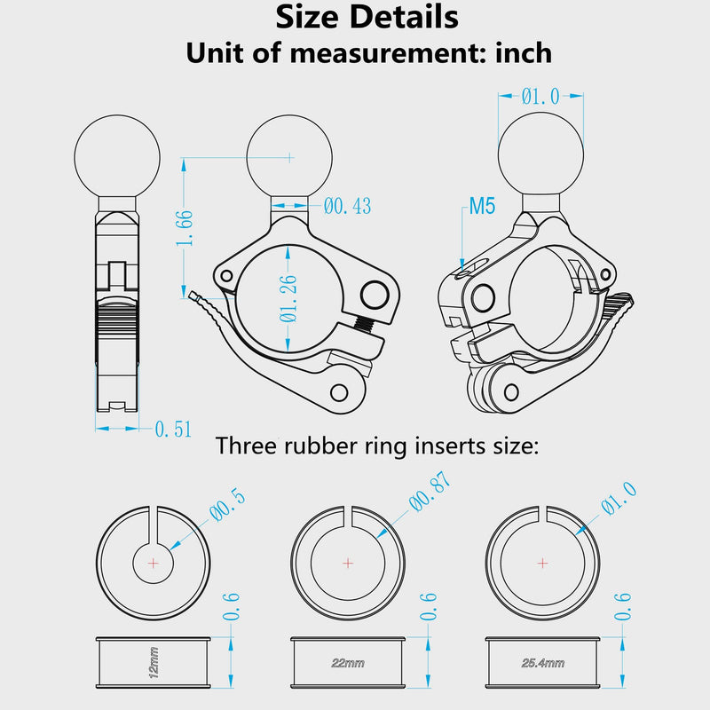 BRCOVAN Aluminum Alloy 1'' Ball Mount Base for Handlebar&Rear-View Mirror Compatible with RAM MOUNTS 1 Inch Ball Socket Component - Double Socket Arm/Bike Motorcycle Phone Mount Holder R18B R18B - 1 inch ball