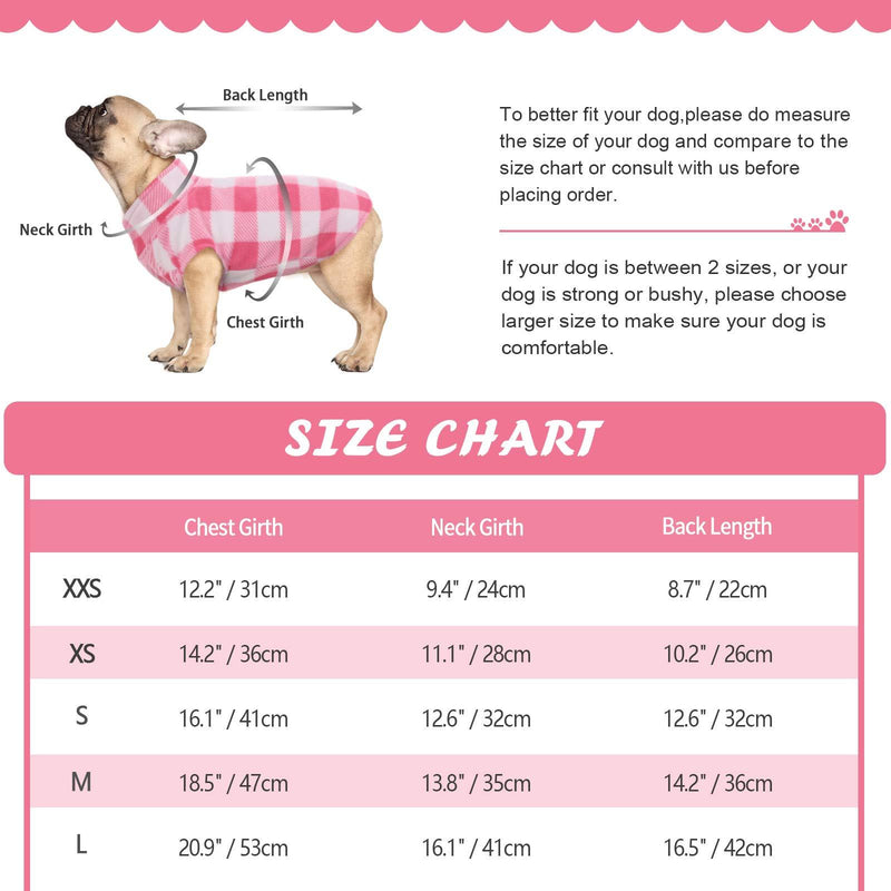 Kuoser Stretch Dog Fleece Vest, Soft Classic Plaid Basic Dog Sweater for Small Dogs & Cats, Warm Dogs Shirt Pullover Dog Coat Jacket Winter Dog Clothes for Teddy Chihuahua Yorkshire with Leash Hole XX-Small Pink Plaid