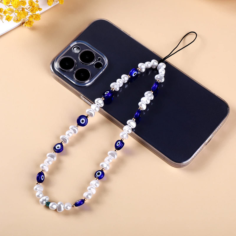 TIESOME Beaded Phone Charm, Evil Eye Beaded Lanyard Wrist Strap Face Beaded Phone Charm Handmade Phone Chain Strap Keychain for Men Women Girls Cell Phone String Strap (Set A) Set A