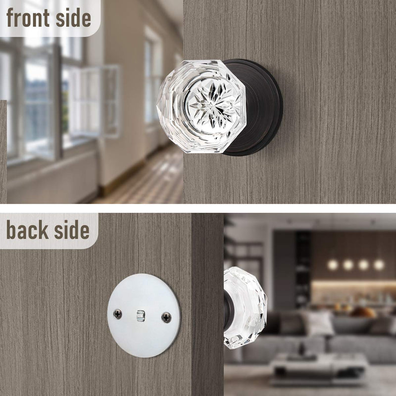 KNOBWELL 1 Pack Crystal Individual Dummy Door Knob, Single Sided Classic Rosette Faceted Crystal Door Knobs, Antique Oil Rubbed Bronze Finish Clear Glass Door Knobs