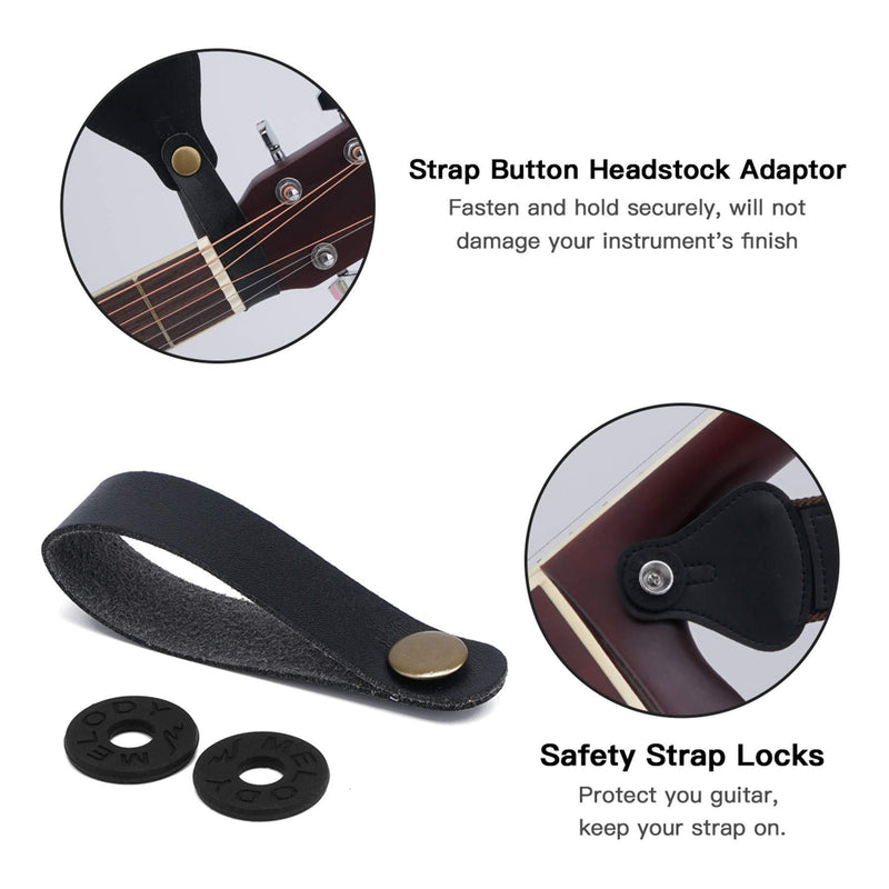 tifanso Guitar Strap, Soft Cotton Guitar Straps With 3 Pick Holders, Strap Button Headstock Adaptor, 1 Pair Strap Locks and 3 Guitar Picks Set For electric/Acoustic Guitar black