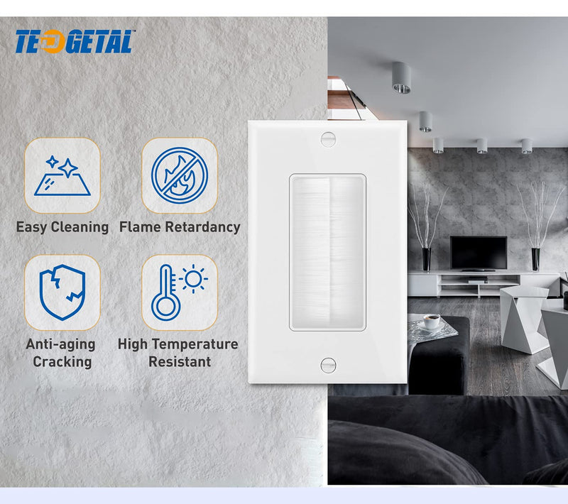 Single Brush Wall Plate 2-Pack,Single Gang faceplate Cable Pass Through Insert Wall Socket for HDTV, HDMI, Network, Coaxial Cables, Speaker Wires White