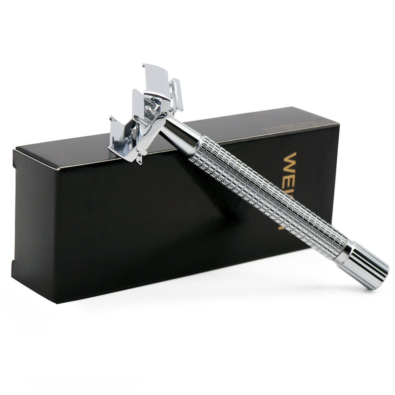 WEISHI Chrome Long Handle Butterfly Open Double Edge Safety Reusable Razor