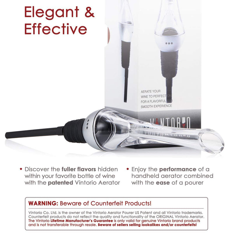 Vintorio Wine Aerator Pourer - Premium Aerating Pourer and Decanter Spout (Silver)