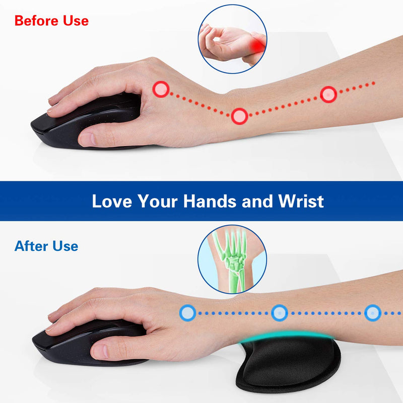 Mouse Wrist Rest, Canjoy 2 Pack Memory Foam Soft Fabric Mouse Wrist Rest Pad Support Cushion with Anti-Skid Rubber Base,Ergonomic Pain Relief Mouse Hand Rest for Gaming,Office, Computer,Laptop(Black) Black-Lycra Fabric