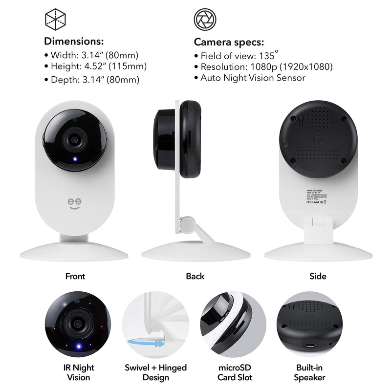 Geeni Glimpse 1080p HD Smart Camera – Indoor Home Security Camera – No Hub Required – Motion Detection Camera – Smart Camera Compatible with Alexa and Google Assistant, Requires 2.4 GHz Wi-Fi