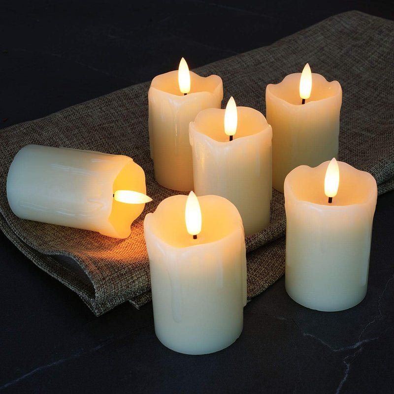 Homemory Timer Remote Control Flameless Candles, Real Wax, 2" x 3" Flickering LED Pillar Candles, 400+Hour Realistic Battery Operated Votive Candles, 6 Pack for Wedding, Christmas Decoration