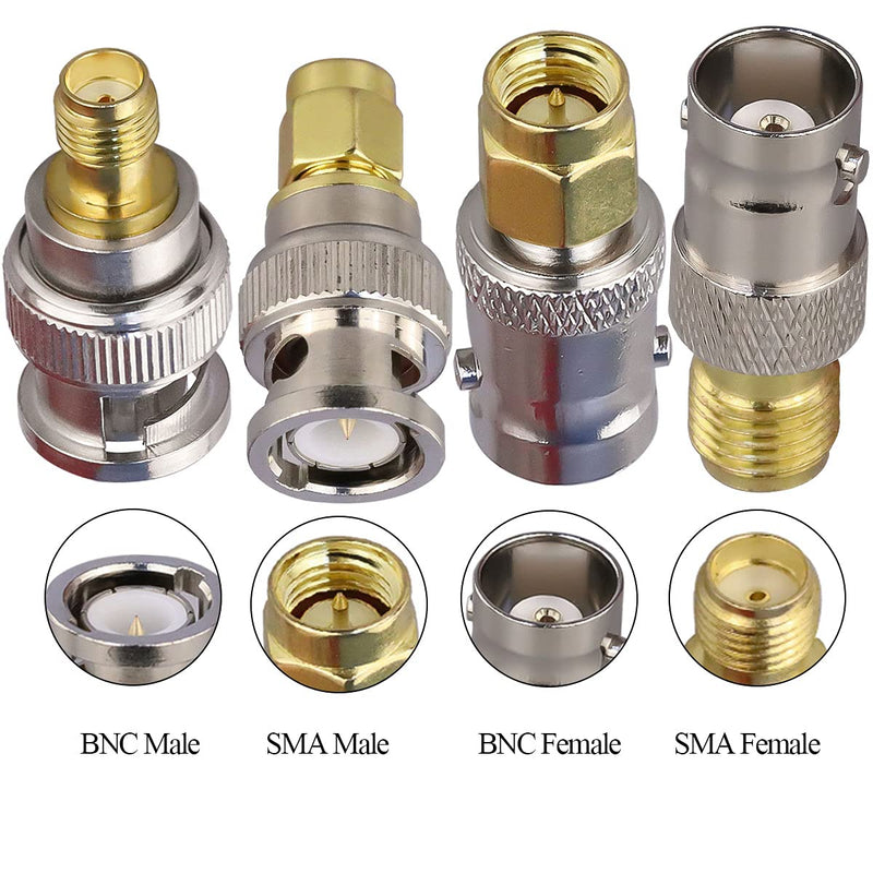 BNC to SMA Connectors SMA BNC Adapter Male to Female for WiFi Antenna/Extension Cable SMA to BNC RF Connector Kits 4 Pack