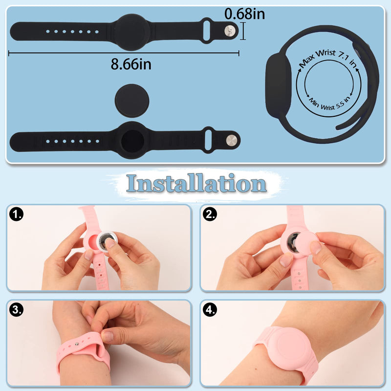 Kids Waterproof Airtag Bracelet Compatible with Apple AirTag, Hidden Silicon Protective Case for Air Tag GPS Tracker Holder, Adjustable Anti-Lost Watch Band for Toddler Child (Black & White) Black&White