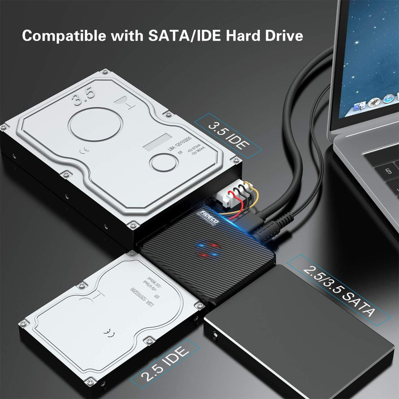 FIDECO SATA/IDE to USB 3.0 Adapter, Hard Drive Adapter Cable Converter for Universal 2.5/3.5 Inch IDE and SATA External HDD SSD, 5.25-Inch DVD-ROM/CD-ROM/CD-RW/DVD-RW/DVD+RW, Support 16TB (Cable PL03) SATA/IDE Cable PL03