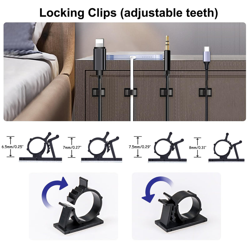 Xuuza 50Pcs Locking Tab Cable Clips, Adhesive Cord Organizer Cable Management Guide for PC Desk Computer Mouse Phone USB Charging Cables Indoor Office Home (Black) black
