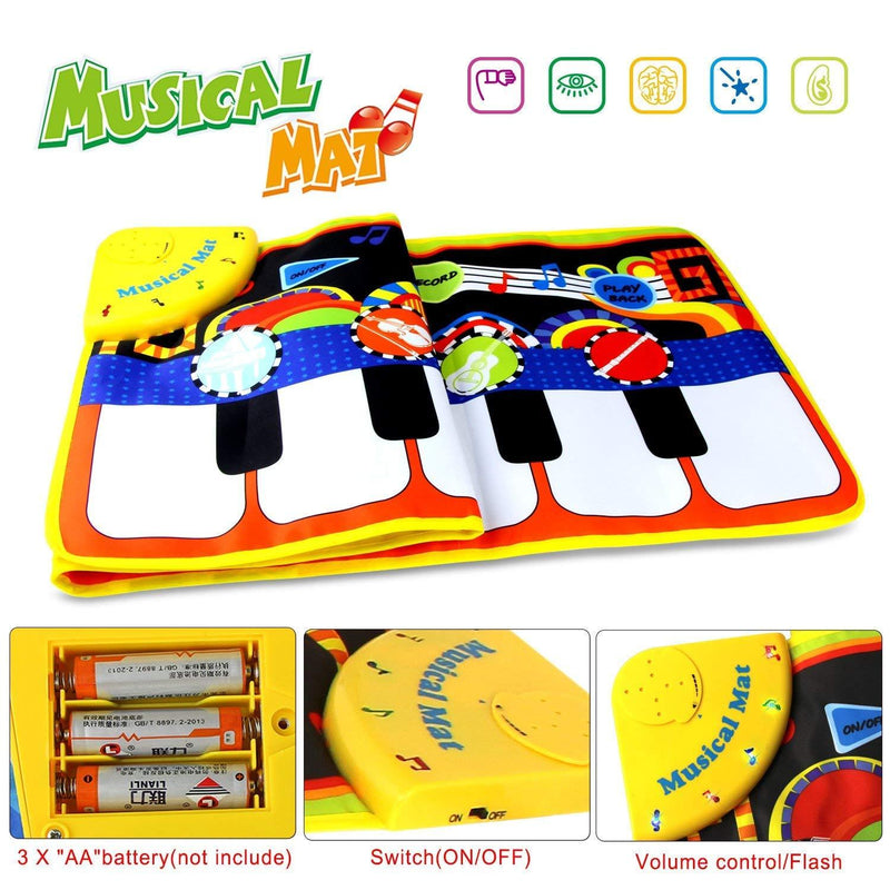 Cyiecw Piano Music Mat, Keyboard Play Mat Music Dance Mat with 19 Keys Piano Mat, 8 Selectable Musical Instruments Build-in Speaker & Recording Function for Kids Girls Boys, 43.3'' x14.2''