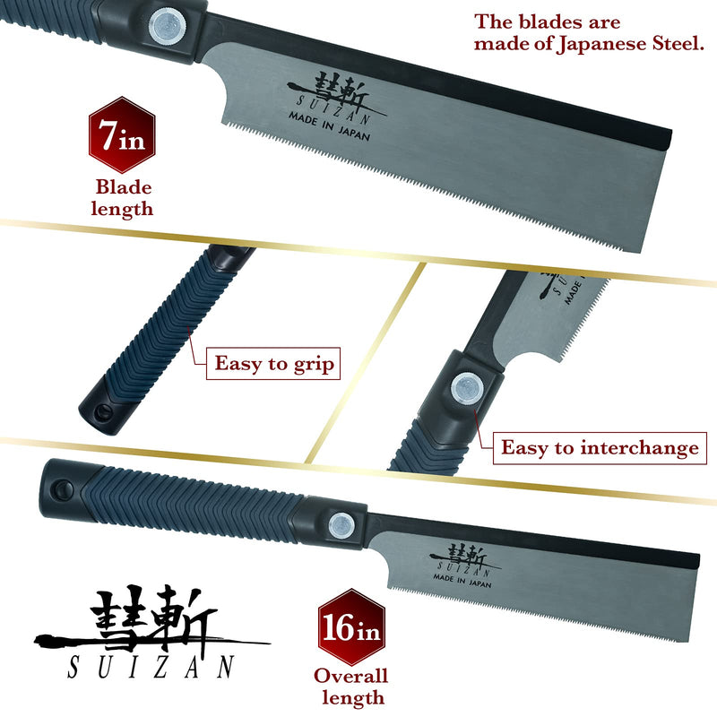 SUIZAN Japanese Dozuki Dovetail Hand Saw 7 Inch Pull Saw Tenon Saw for Cross-cut, Rip-cut, Slant Cutting Japanese dovetail hand saw